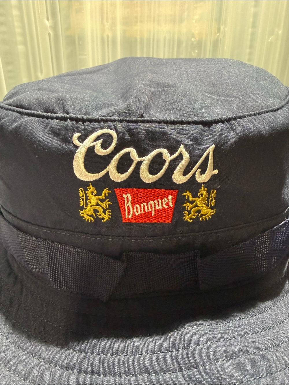 Coors Banquet Mad Engine Navy Boonie Bucket Hat Chin Strap NWT OSFM - Picture 2 of 8